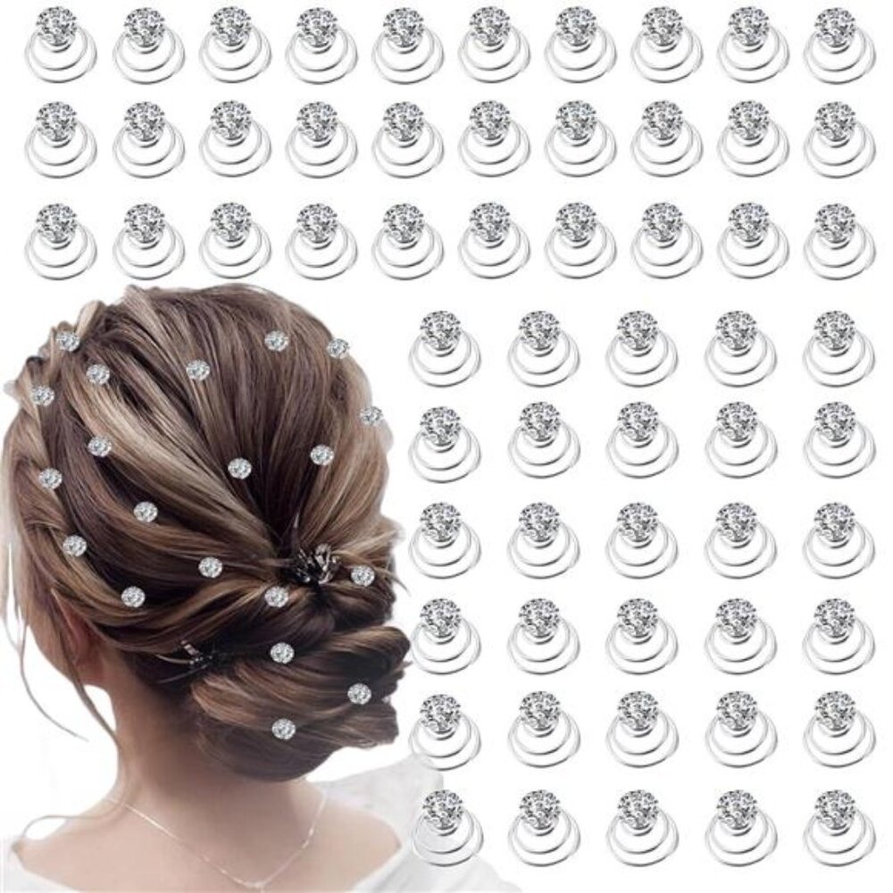 60 PCS Gems Rhinestone Twister Hair Studs Set